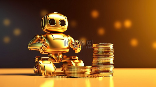 视觉机器人背景图片_迷你机器人和金币是金融技术的视觉表现