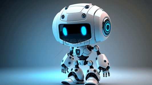 机器人白色可爱机械人蓝光背景