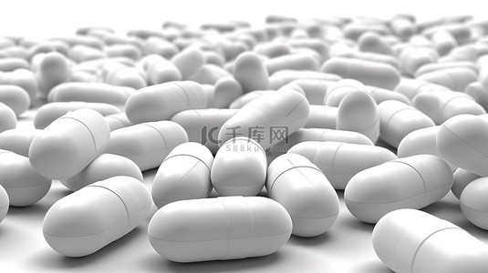 健身药丸背景图片_时尚的白色胶囊 3D 图形，具有独立背景，非常适合医疗健康和健身补充剂
