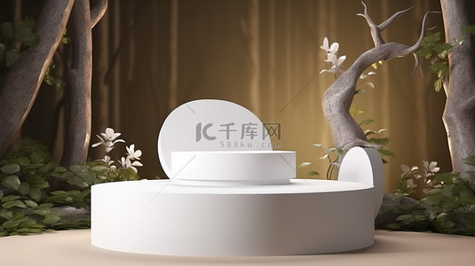 出色的 3D 背景在白色讲台横幅模型上展示您的自然美容产品