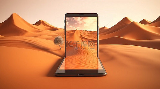 沙漠公路上的移动屏幕广告 3D 插图，具有令人惊叹的独立设计