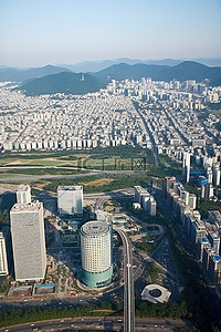 仁背景图片_从摩天大楼鸟瞰韩国第三大城市龙仁市