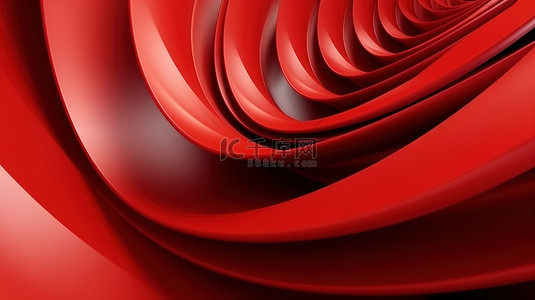 红色旋转简约抽象艺术品以 3D 渲染