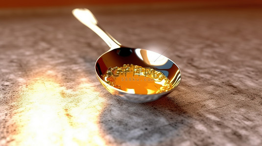 厨房豪华金色汤勺的 3D 渲染
