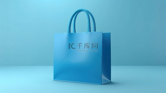 浅色背景下商业概念空蓝色购物袋的 3D 渲染，带有购买占位符