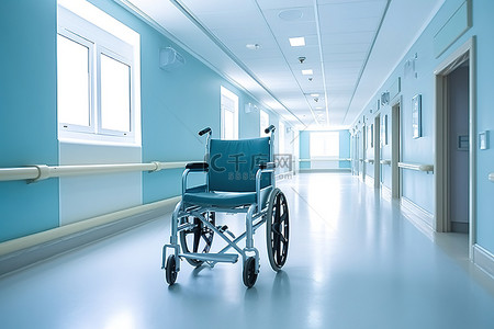 医院开放走廊里的轮椅