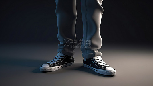 模特男背景图片_穿着蓝色牛仔裤黑色运动鞋和 T 恤的男模特的数字描绘