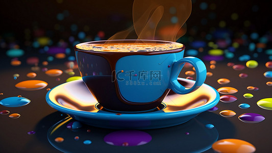 新中式茶饮背景图片_咖啡饮品卡通彩色