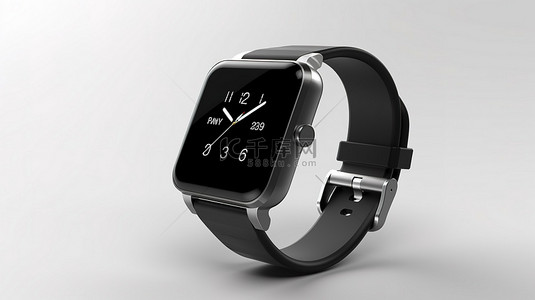 表带白色背景图片_时尚的黑色智能手表和空白表带，用于定制，特写在白色背景 3D 渲染模型上