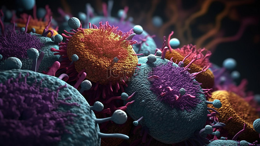 血液背景图片_微生物细菌病毒和细胞的 3D 渲染
