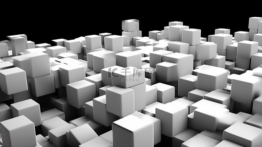 黑色背景下的白色立方体作为一个组，令人惊叹的 3D 插图