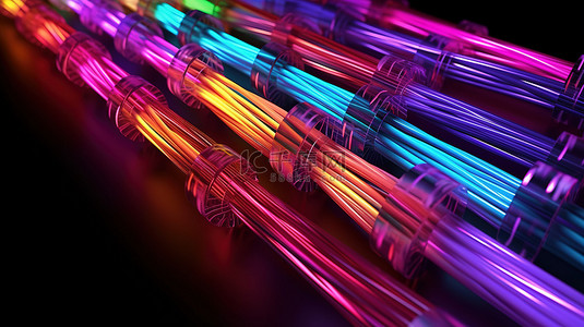 电信诈骗四个背景图片_抽象颜色照明电信电缆的 3D 插图