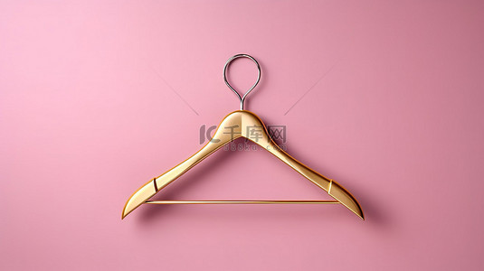 简约粉色背景上带有 3D 渲染的高架商务装金色衣架