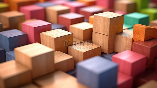 彩色木块的 3D 渲染，极其特写，代表逻辑思维的概念