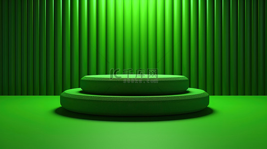 绿色产品详情页背景图片_纺织背景上霓虹绿色产品讲台顶视图的简约 3D 渲染