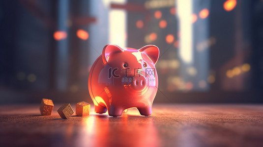 猪的背景背景图片_抽象模糊的背景，带有 3d 渲染的存钱罐和硬币，象征着商业和金融储蓄增长