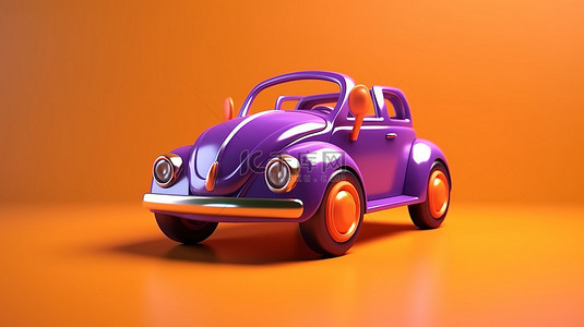 紫色背景操场上橙色玩具车的 3D 渲染