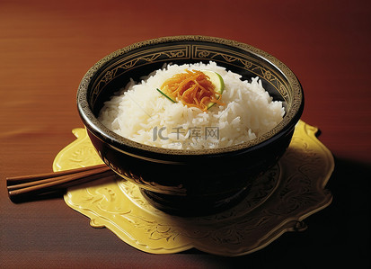 米饭拌饭料背景图片_一碗韩国米饭在一张纸上