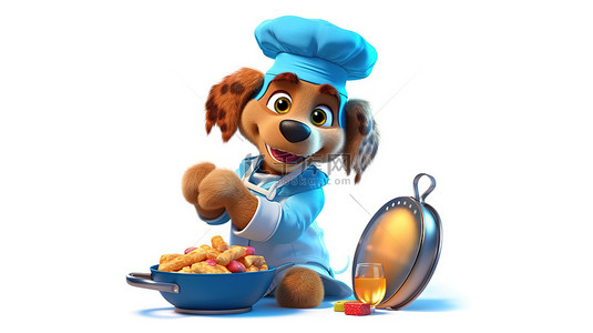 带着厨师帽的小猪背景图片_烹饪犬厨师的 3d 渲染