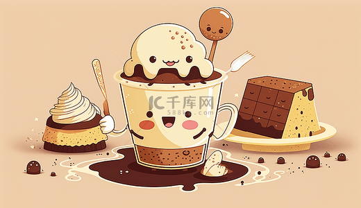 美味卡通甜点糕点背景图片_咖啡甜品卡通背景
