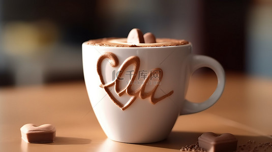 通过 3D 打印在拿铁杯上浇上巧克力的爱情铭文