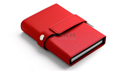 白色背景上红色皮革覆盖的个人日记或组织者书的 3D 渲染