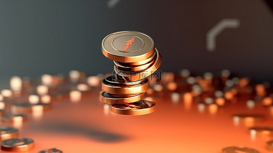 3D 渲染的硬币被向上箭头举起的插图