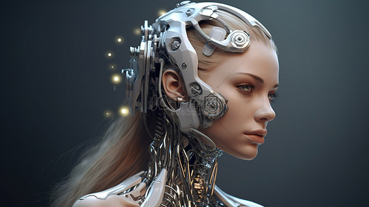 模特背景图片_受科幻启发的女性机器人或机器人的 3D 渲染
