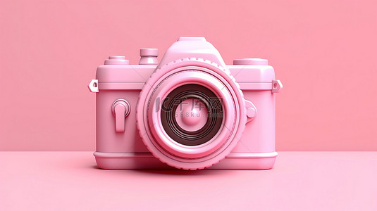 迷人的相机在粉红色 3D 渲染背景下拍摄照片