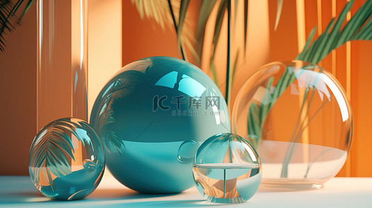 玻璃风格背景图片_3d 渲染中的现代态射风格玻璃夏季背景