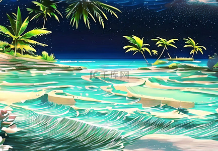 沙巴背景图片_海滩椰子树浪漫风景