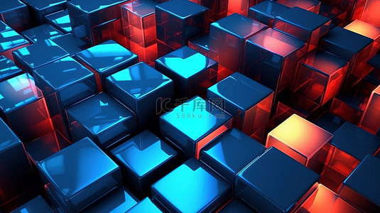 高科技背景下几何立方体的抽象 3D 插图