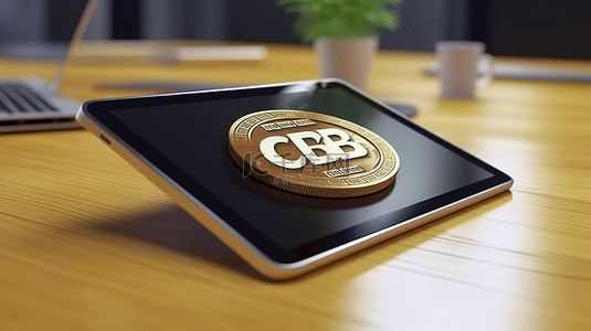 电脑加密背景图片_在平板电脑上展示的 CBDC 或中央银行数字货币的 3D 渲染，用于商业应用