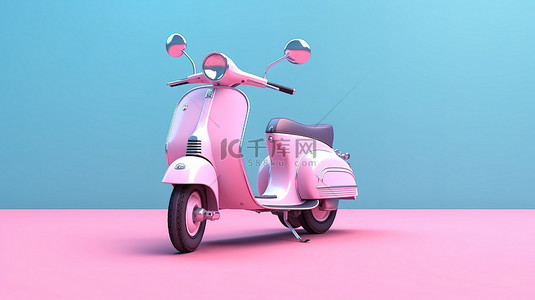 双色调经典复古或电动蓝色摩托车的粉红色背景 3D 渲染