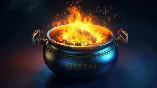 Binance 加密货币在火热的大锅 3D 渲染中煮熟至完美