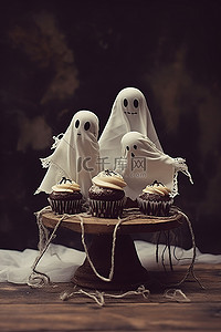 万鬼节背景图片_蛋糕上自制的纸板鬼魂木偶