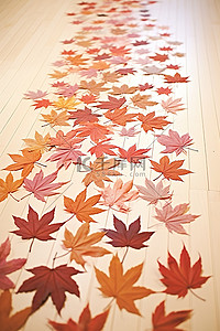 木地板上铺着数千张纸色叶子
