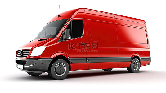 背景可商用背景图片_白色背景与红色中型商用货车完美适合可定制的品牌和铭文 3D 插图