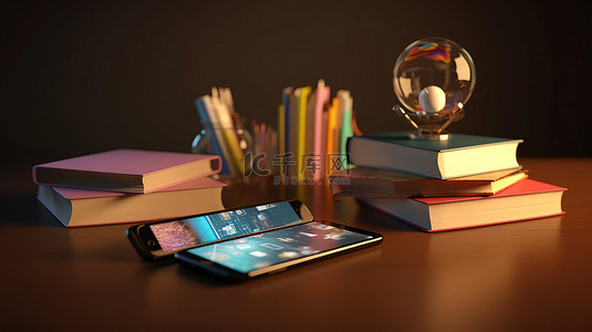 数字世界中的电子学习 用于在线教育的计算机和书籍的 3D 表示