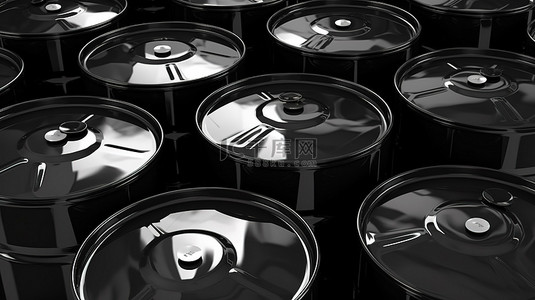 黑色饰面充油金属桶的 3D 渲染