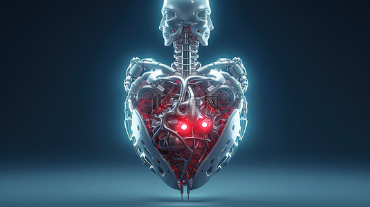 心脏解剖背景图片_具有机器人心脏和大脑的人工智能机器人是 3D 渲染中的未来概念