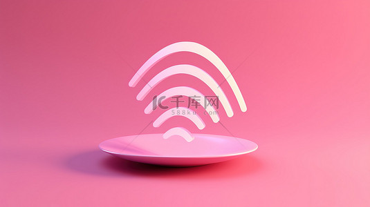 简约概念粉红色背景与 3D 渲染 wifi 无线互联网网络图标