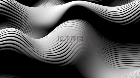 具有抽象设计的高级黑白面料的 3D 插图
