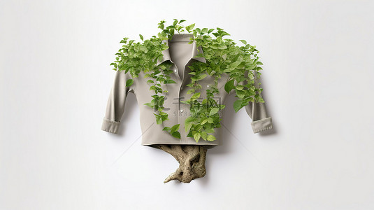生态康养背景图片_以白色背景 3d 隔离呈现的生态主题服装概念