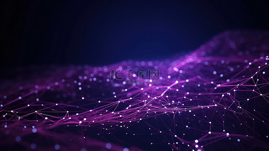 科技3背景图片_紫色的丛效应具有相互连接的点和线的抽象构图的 3D 渲染