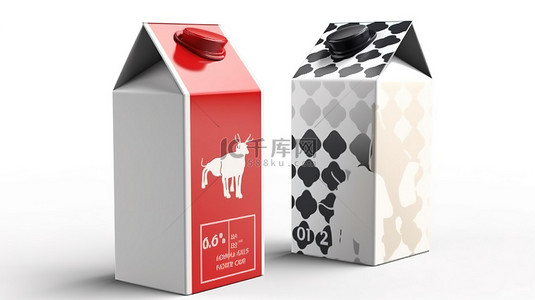 包装盒背景图片_白色背景下隔离的牛奶果汁纸盒包装盒的正面和侧面视图的 3D 渲染