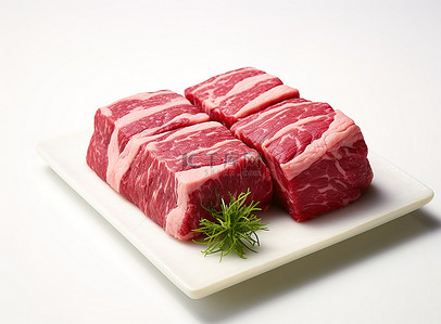 炭烧澳洲牛肋骨背景图片_白色表面上的两块牛肉