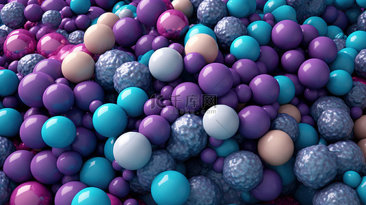 背景丰富背景图片_抽象 3D 艺术品中一堆充满活力的蓝色和紫色球形形状
