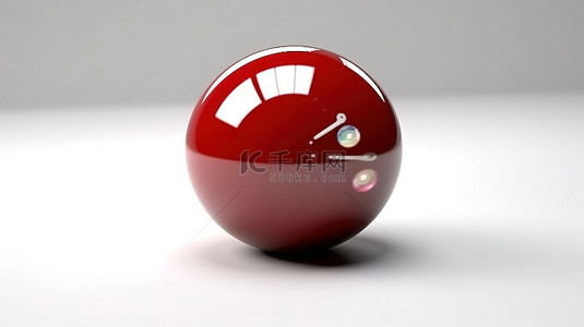 清晰的白色表面上闪闪发光的红色斯诺克球的 3D 渲染