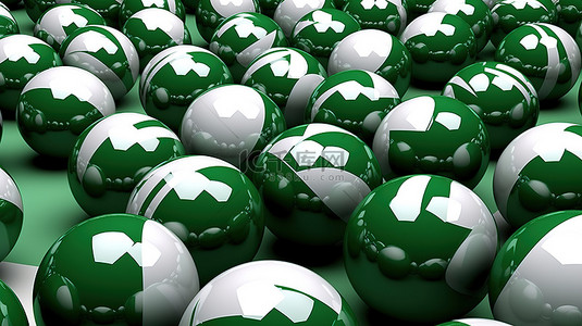 充满活力的绿色和白色球背景的 3D 插图